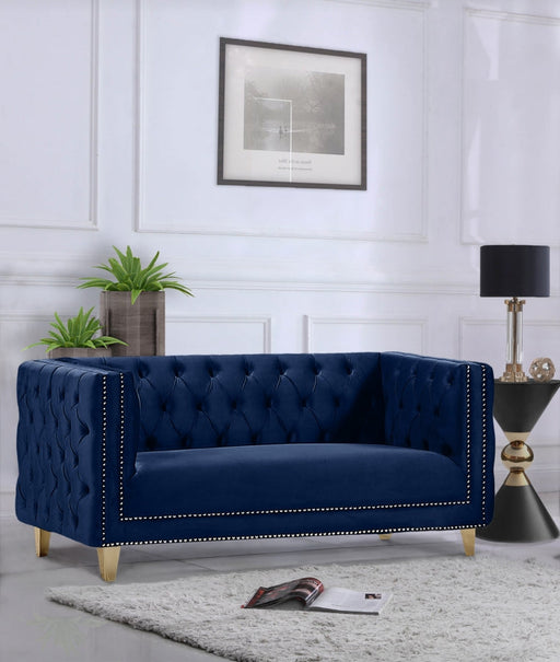 Michelle Blue Velvet Loveseat - 652Navy-L - Vega Furniture