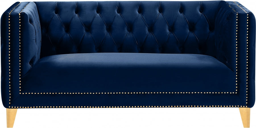 Michelle Blue Velvet Loveseat - 652Navy-L - Vega Furniture