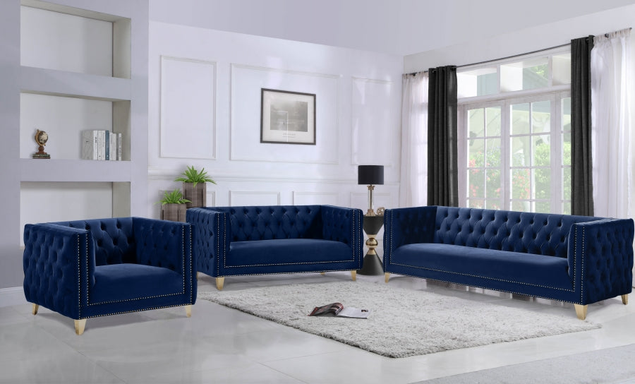 Michelle Blue Velvet Loveseat - 652Navy-L - Vega Furniture