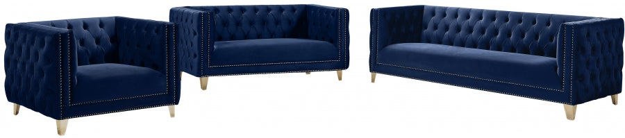 Michelle Blue Velvet Loveseat - 652Navy-L - Vega Furniture