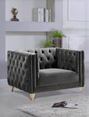 Michelle Grey Velvet Chair - 652Grey-C - Vega Furniture