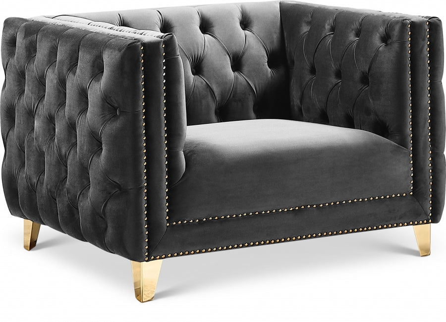 Michelle Grey Velvet Chair - 652Grey-C - Vega Furniture