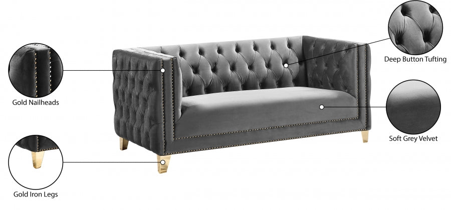 Michelle Grey Velvet Loveseat - 652Grey-L - Vega Furniture