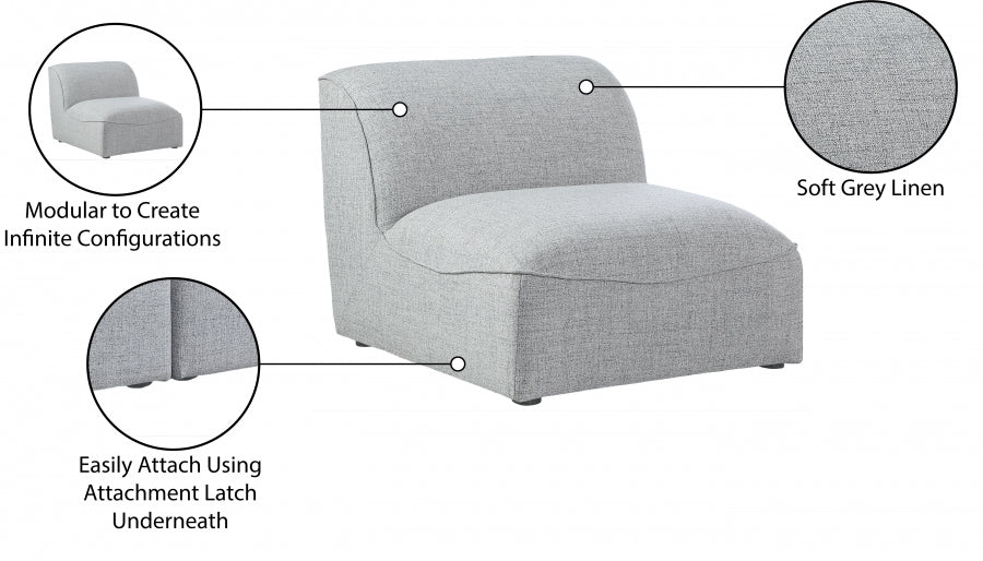 Miramar Grey Modular Armless Chair - 683Grey-Armless - Vega Furniture