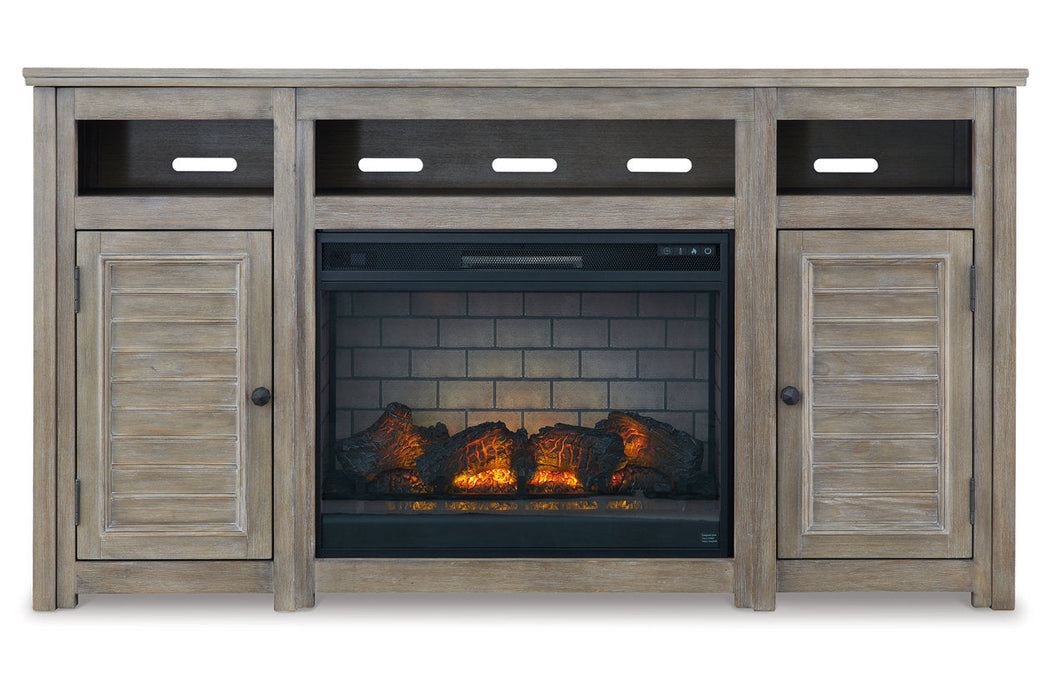 Moreshire Bisque 72" TV Stand with Electric Fireplace - SET | W100-121 | W659-68 - Vega Furniture