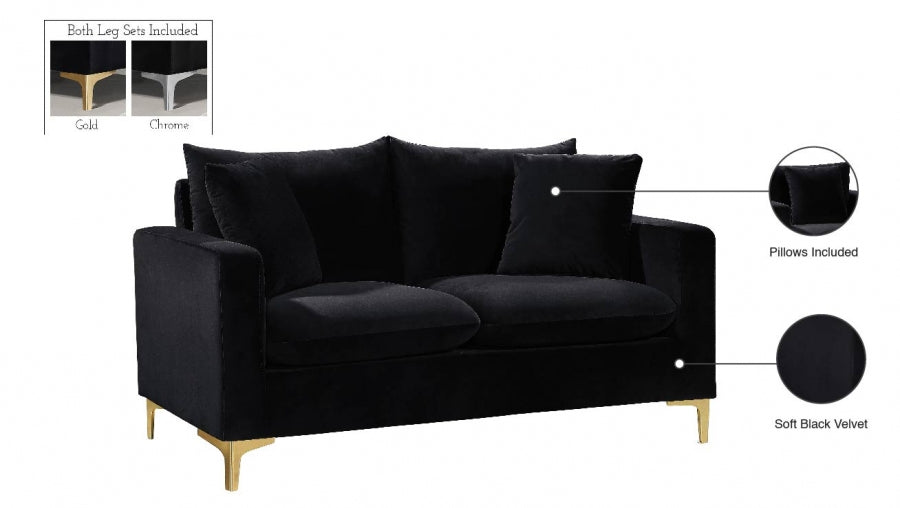 Naomi Black Velvet Loveseat - 633Black-L - Vega Furniture