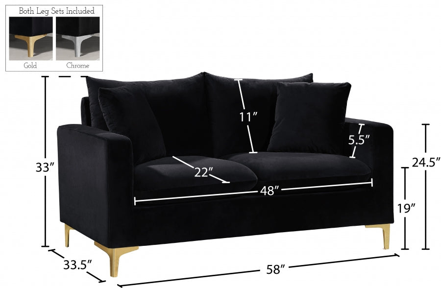 Naomi Black Velvet Loveseat - 633Black-L - Vega Furniture