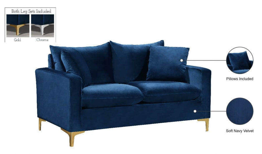 Naomi Blue Velvet Loveseat - 633Navy-L - Vega Furniture