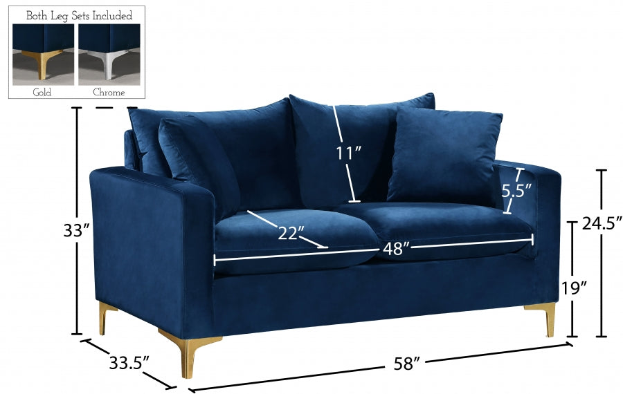 Naomi Blue Velvet Loveseat - 633Navy-L - Vega Furniture