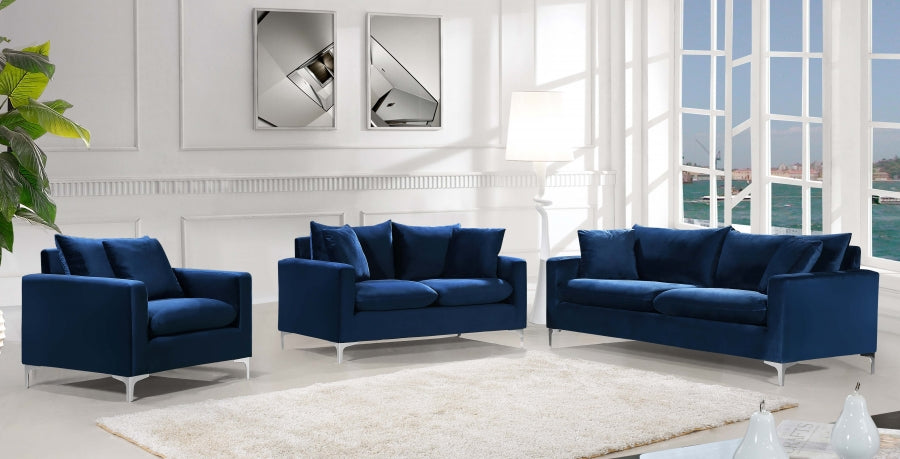 Naomi Blue Velvet Sofa - 633Navy-S - Vega Furniture