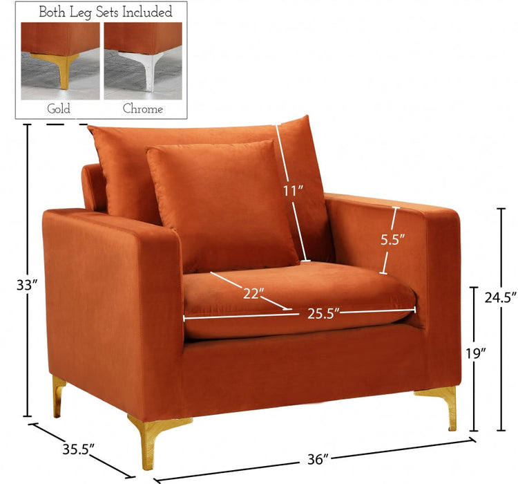 Naomi Cognac Velvet Chair - 633Cognac-C - Vega Furniture