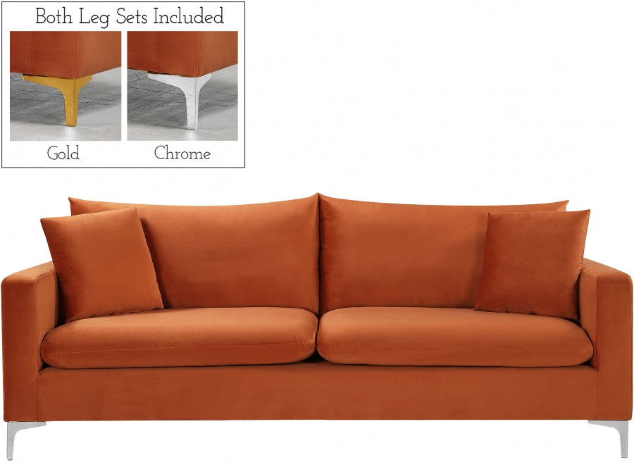 Naomi Cognac Velvet Sofa - 633Cognac-S - Vega Furniture