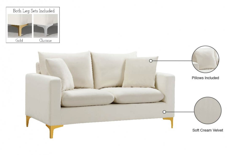 Naomi Cream Velvet Loveseat - 633Cream-L - Vega Furniture