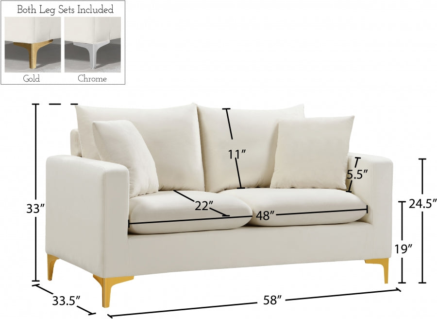 Naomi Cream Velvet Loveseat - 633Cream-L - Vega Furniture