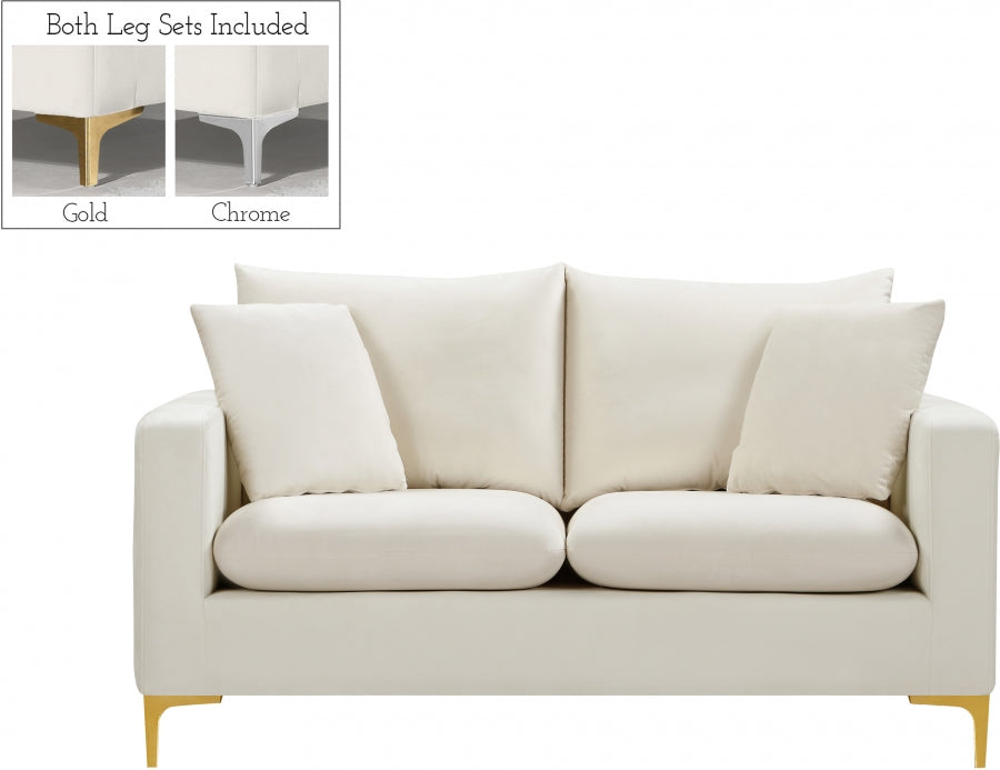 Naomi Cream Velvet Loveseat - 633Cream-L - Vega Furniture