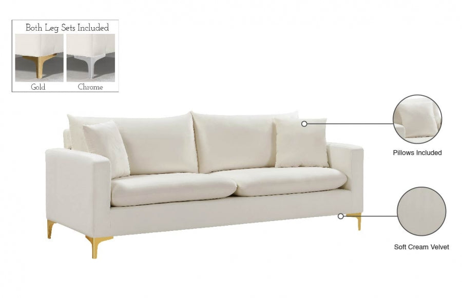 Naomi Cream Velvet Sofa - 633Cream-S - Vega Furniture