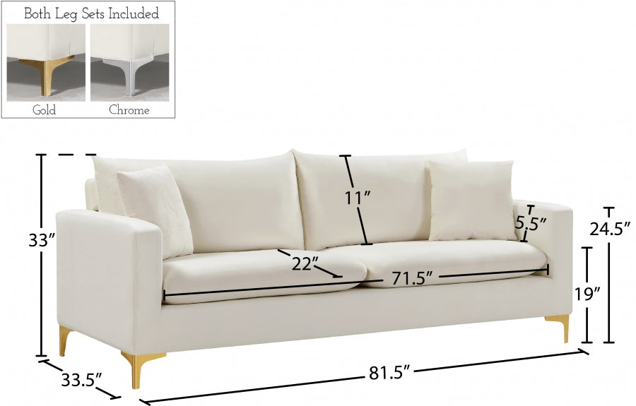 Naomi Cream Velvet Sofa - 633Cream-S - Vega Furniture