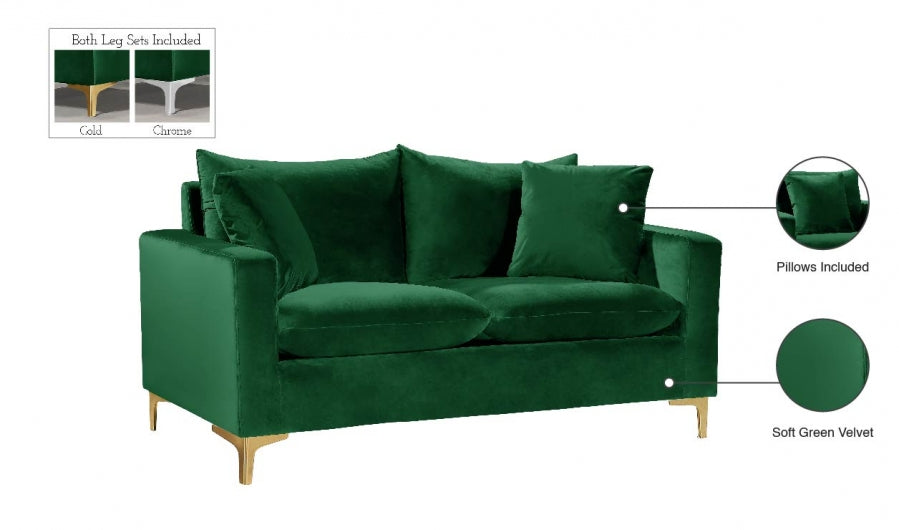 Naomi Green Velvet Loveseat - 633Green-L - Vega Furniture