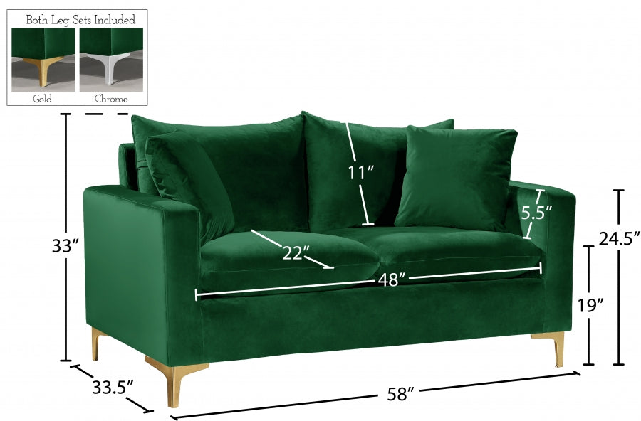 Naomi Green Velvet Loveseat - 633Green-L - Vega Furniture