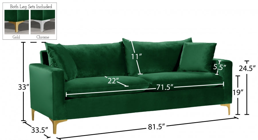 Naomi Green Velvet Sofa - 633Green-S - Vega Furniture