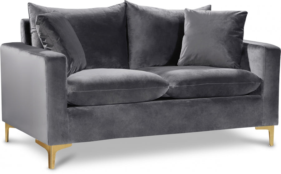 Naomi Grey Velvet Loveseat - 633Grey-L - Vega Furniture