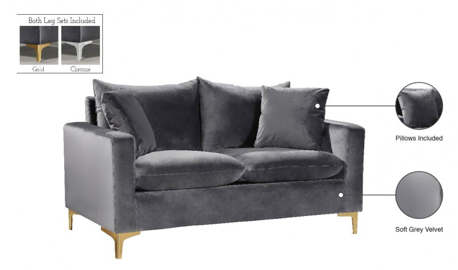 Naomi Grey Velvet Loveseat - 633Grey-L - Vega Furniture