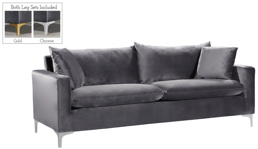 Naomi Grey Velvet Sofa - 633Grey-S - Vega Furniture