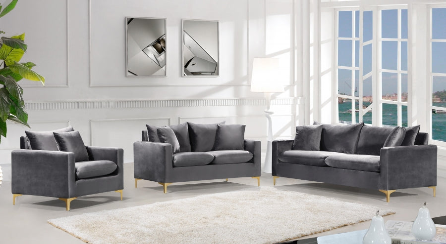 Naomi Grey Velvet Sofa - 633Grey-S - Vega Furniture