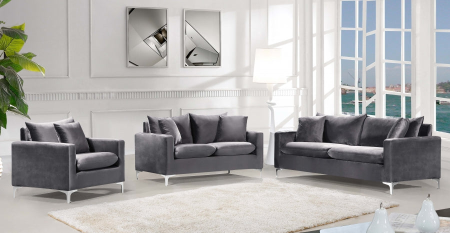 Naomi Grey Velvet Sofa - 633Grey-S - Vega Furniture