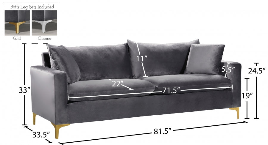 Naomi Grey Velvet Sofa - 633Grey-S - Vega Furniture