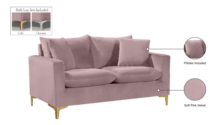 Naomi Pink Velvet Loveseat - 633Pink-L - Vega Furniture