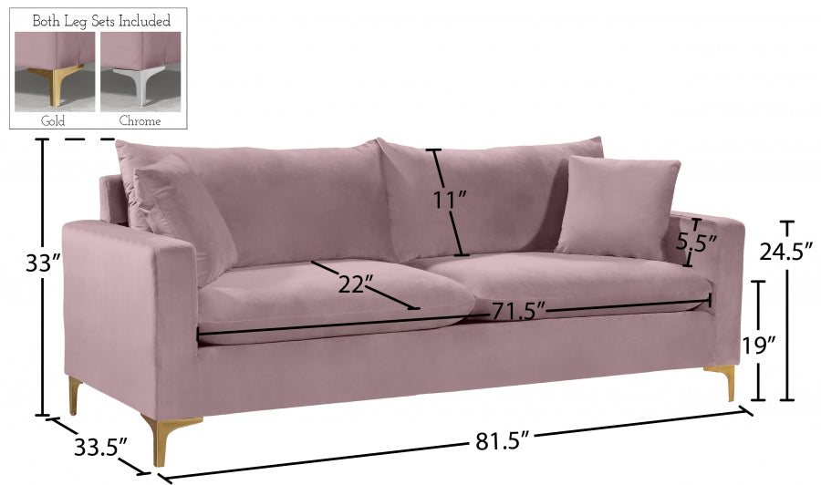 Naomi Pink Velvet Sofa - 633Pink-S - Vega Furniture