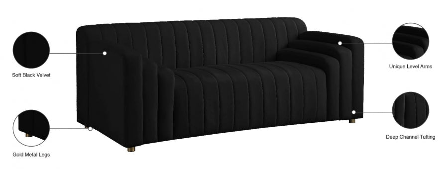 Naya Black Velvet Loveseat - 637Black-L - Vega Furniture