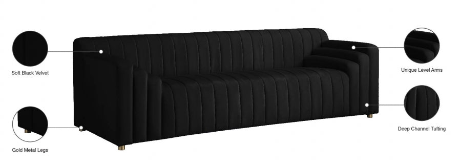 Naya Black Velvet Sofa - 637Black-S - Vega Furniture