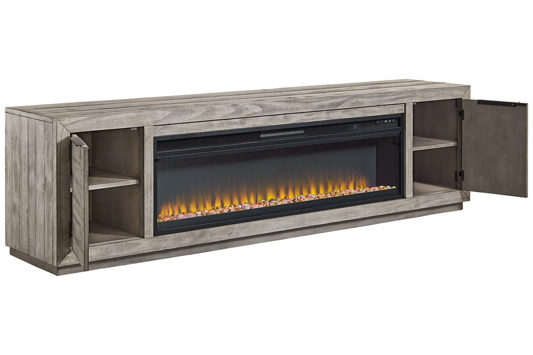 Naydell Gray 92" TV Stand with Electric Fireplace - SET | W100-22 | W996-78 - Vega Furniture