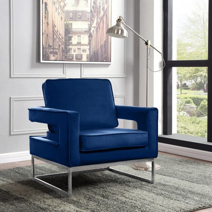 Noah Blue Velvet Accent Chair - 510Navy - Vega Furniture