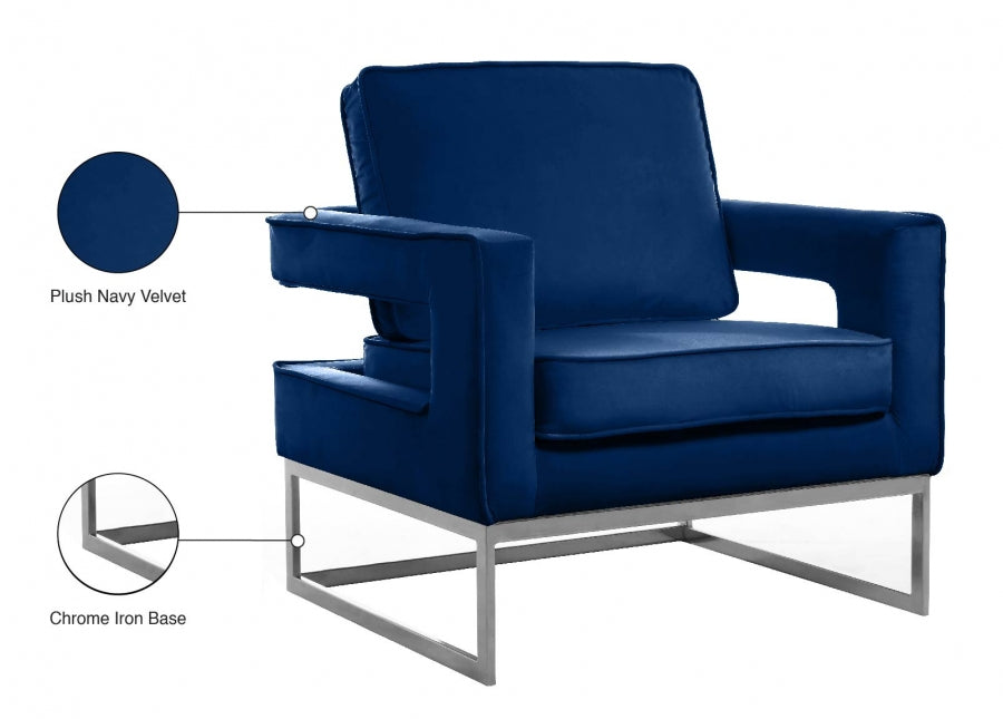 Noah Blue Velvet Accent Chair - 510Navy - Vega Furniture