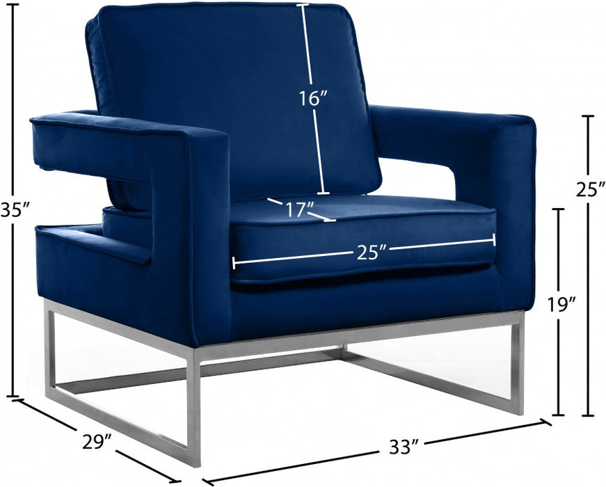 Noah Blue Velvet Accent Chair - 510Navy - Vega Furniture