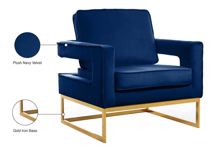 Noah Blue Velvet Accent Chair - 511Navy - Vega Furniture