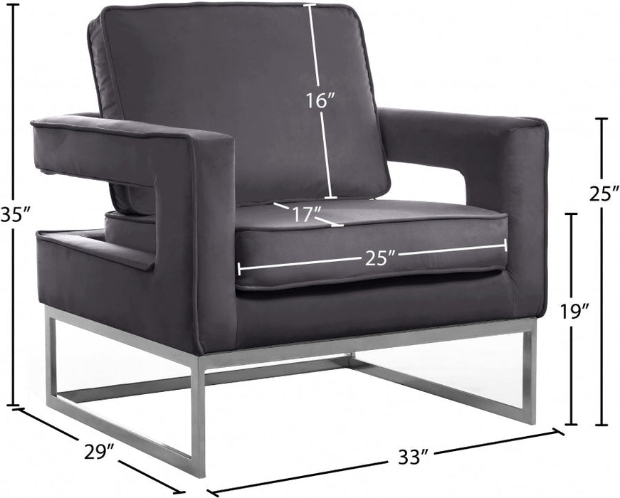 Noah Grey Velvet Accent Chair - 510Grey - Vega Furniture