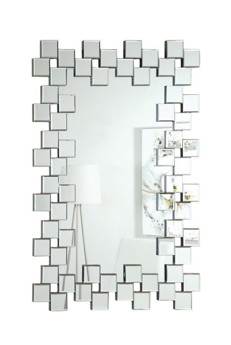 Pamela Silver Frameless Wall Mirror with Staggered Tiles - 901838 - Vega Furniture