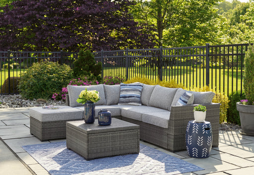 Petal Road Gray Outdoor Loveseat Sectional/Ottoman/Table Set, Set of 4 - P297-070 - Vega Furniture