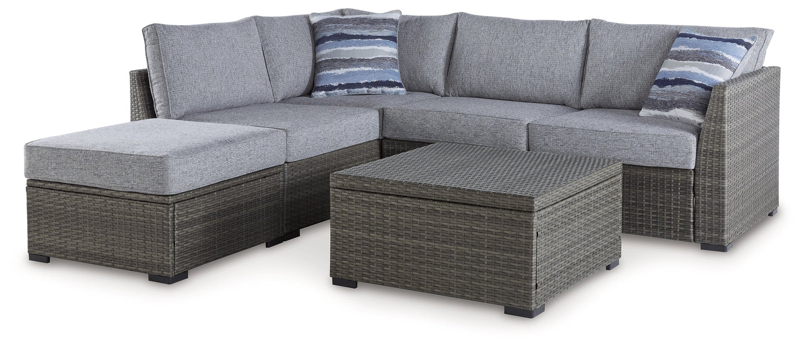 Petal Road Gray Outdoor Loveseat Sectional/Ottoman/Table Set, Set of 4 - P297-070 - Vega Furniture