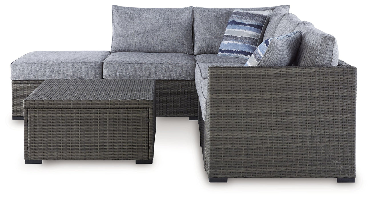 Petal Road Gray Outdoor Loveseat Sectional/Ottoman/Table Set, Set of 4 - P297-070 - Vega Furniture