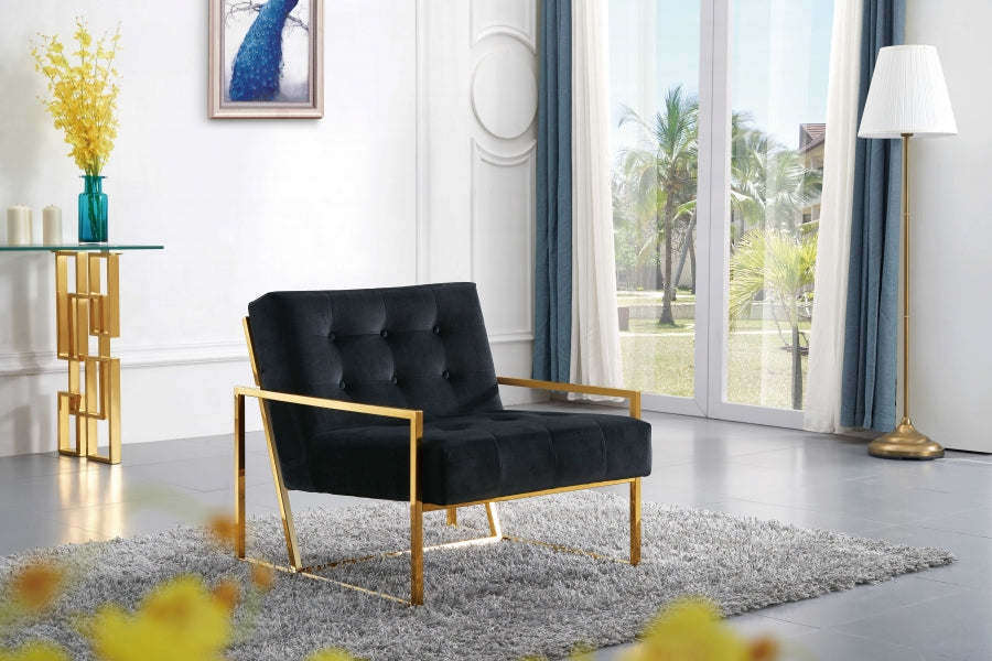 Pierre Black Velvet Accent Chair - 523Black - Vega Furniture