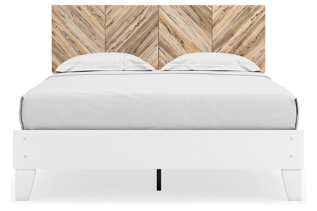 Piperton Two-tone Brown/White Queen Panel Platform Bed - SET | EB1221-157 | EB1221-113 - Vega Furniture