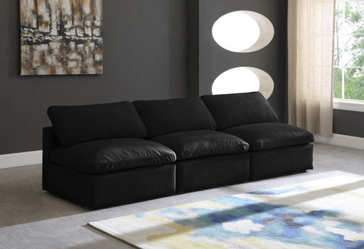 Plush Black Velvet Standard Modular Down Filled Cloud-Like Comfort Overstuffed 105" Armless Sofa - 602Black-S3 - Vega Furniture