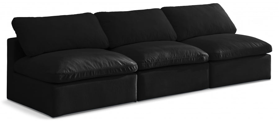 Plush Black Velvet Standard Modular Down Filled Cloud-Like Comfort Overstuffed 105" Armless Sofa - 602Black-S3 - Vega Furniture