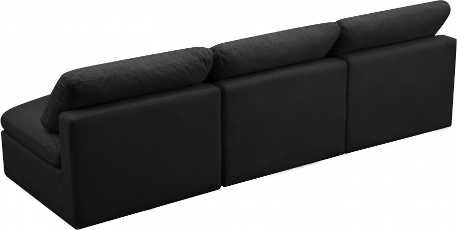 Plush Black Velvet Standard Modular Down Filled Cloud-Like Comfort Overstuffed 105" Armless Sofa - 602Black-S3 - Vega Furniture