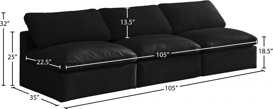 Plush Black Velvet Standard Modular Down Filled Cloud-Like Comfort Overstuffed 105" Armless Sofa - 602Black-S3 - Vega Furniture